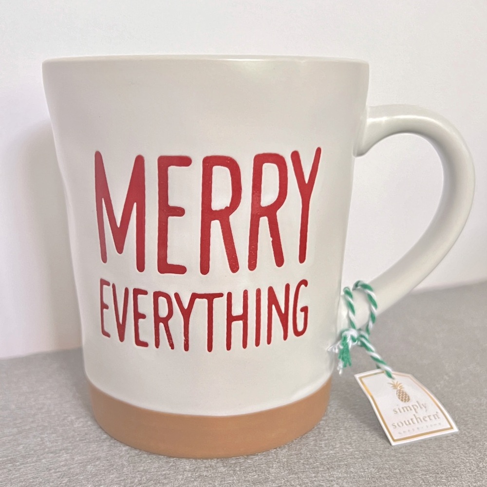 Simply Southern Merry Everything Festive Red and White Stone Mug NEW